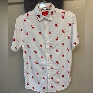 Denim & Flower Mens Santa Dancing the Dab. White Shirt with Red